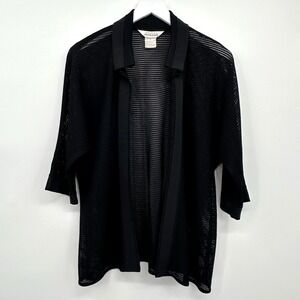 Exclusively Misook Cardigan Jacket Size Large 3/4 Sleeve Sheer Mesh Crochet Open